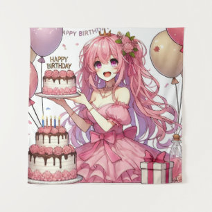 Tapete De Parede Menina do anime Rosa aniversário