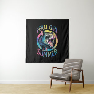 Tapete De Parede Menina Feral Verão Gambá Tie Dye Guaxinim