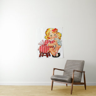 Tapete De Parede Menina retro vintage boneca criança