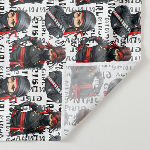 Tapete De Parede Meninas Ninja Anime com Design de Padrão de Texto