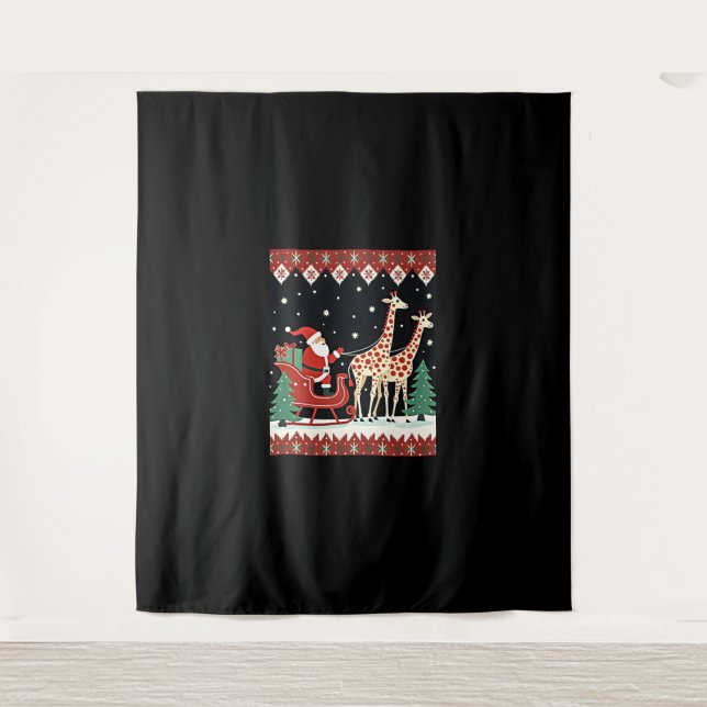 Tapete De Parede Meninas Papai Noel Andando Girafa Sleigh Feia (Frente)