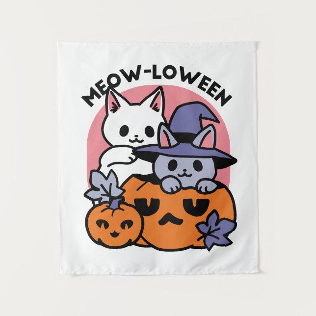 Tapete De Parede Meow-Loween - Design de Gato de Halloween (Frente)