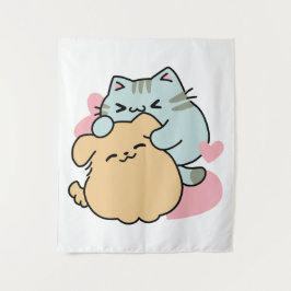 Tapete De Parede Meow & Woof Perfect Toga - Gato e Cachorro Bonitos