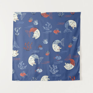 Tapete De Parede Mermaid de gato, padrão sem costura texturizado.