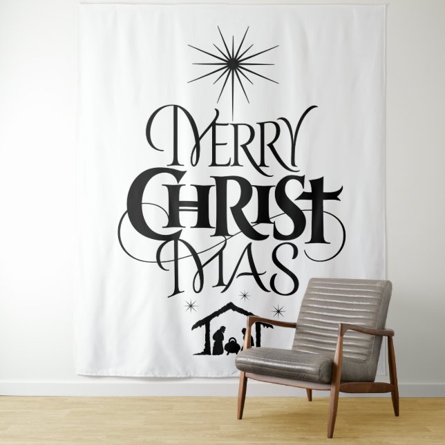 Tapete De Parede Merry CHRISTmas Christian Elegant Black White (In Situ)
