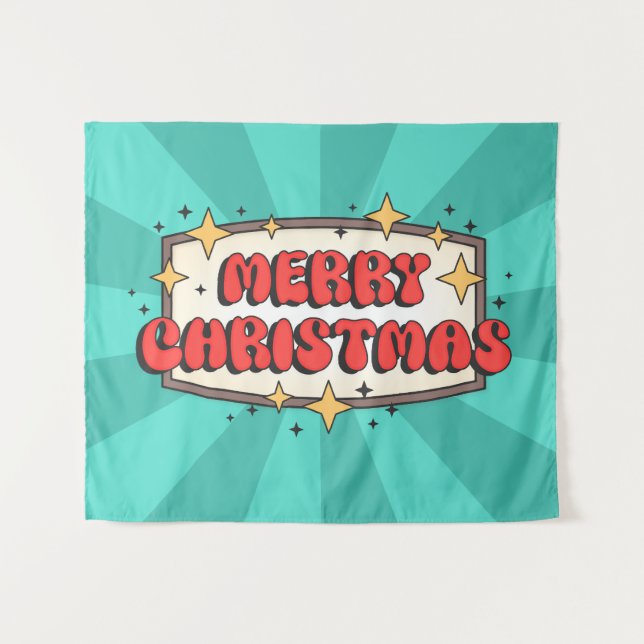 Tapete De Parede Merry christmas funky text, groovy retro cartoon (Frente (Horizontal))