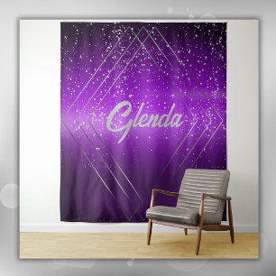 Tapete De Parede Metal roxo moderno escovado com monograma de prata