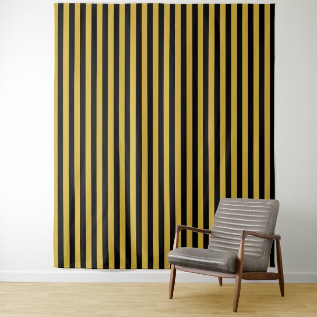 Tapete De Parede Metallic Gold and Black Stripe Decorative Tapestry (In Situ)