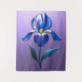Tapete De Parede Metallisch Glänzende Blaue Irisblüte mit Text