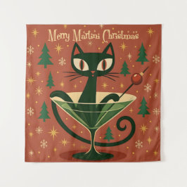Tapete De Parede Mid Century Black Cat Merry Martini Christmas