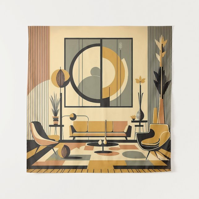 Tapete De Parede Mid Century Interior Design Autumn Hues Livingroom (Frente)
