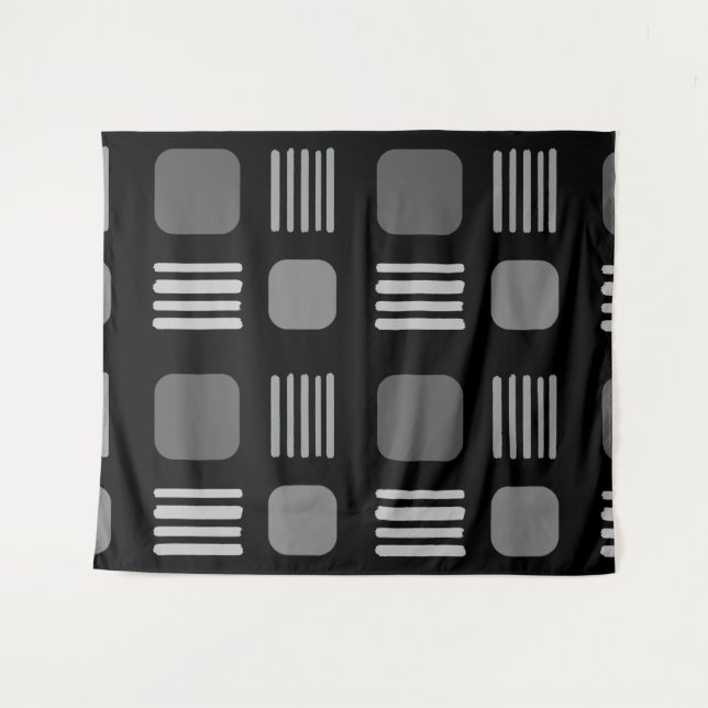 Tapete De Parede Mid-Century Modern Squares Lines Dark Gray (Frente (Horizontal))