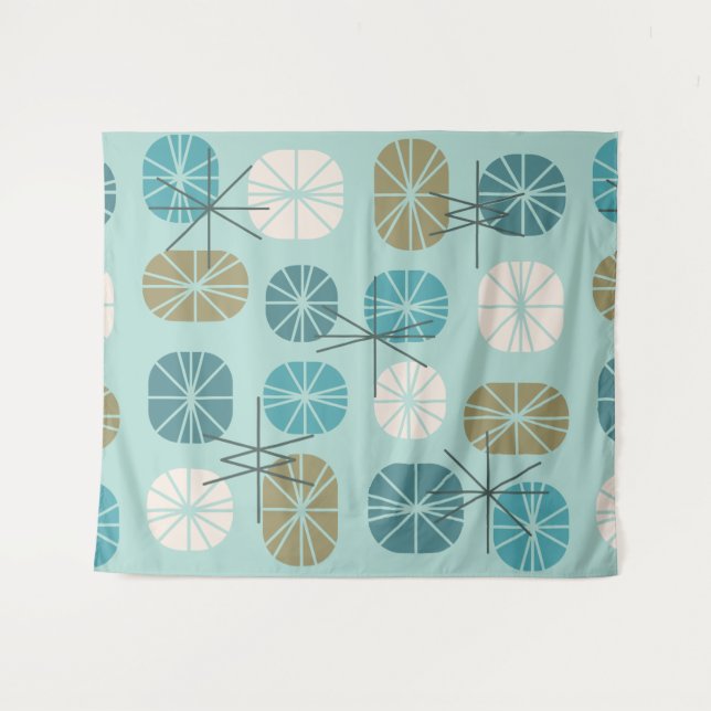 Tapete De Parede Midcentury Pattern Oblongs Aquamarine Gold (Frente (Horizontal))