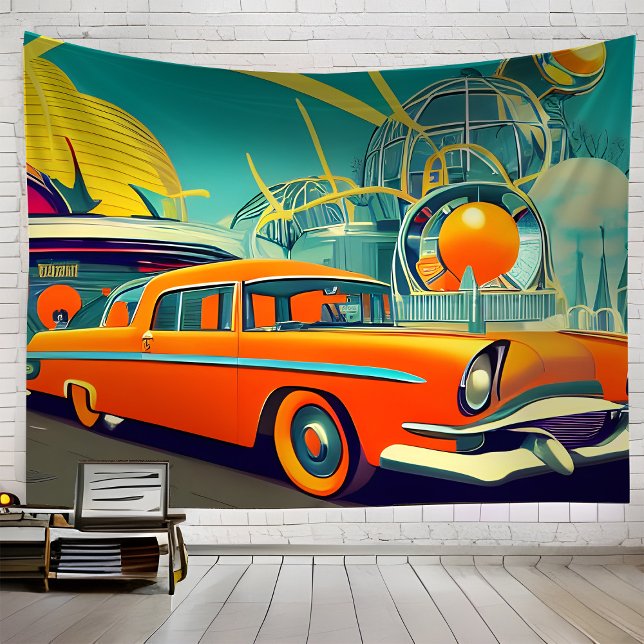 Tapete De Parede Midcentury Retro Futuristic Automotive Art Orange (Criador carregado)