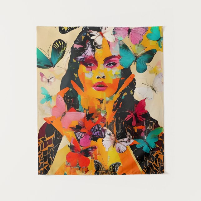 Tapete De Parede Mídia mista de mulheres e borboletas (Frente)