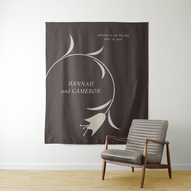 Tapete De Parede Minimal Modern Wedding  Neutral Greige Floral Sign (In Situ)