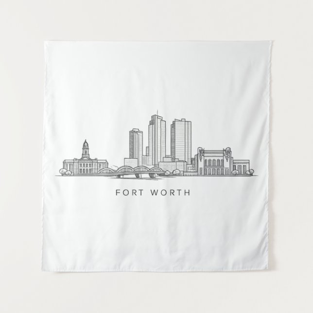 Tapete De Parede Minimalist Fort Worth Skyline Line Art (Frente)