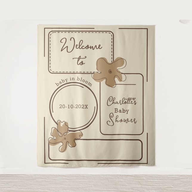 Tapete De Parede Minimalist Style Flower Notes Baby Shower Backdrop (Frente)