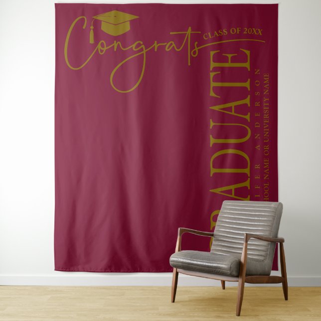Tapete De Parede Minimalista Burgundy Dourado Parabéns Graduado (In Situ)