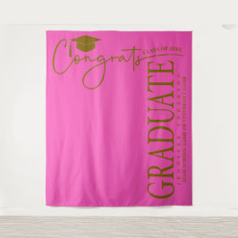 Tapete De Parede Minimalista Rosa Choque e Dourado Parabéns Graduad