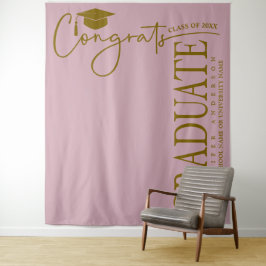 Tapete De Parede Minimalista Rosa Desbotado e Dourado Congrats Grad