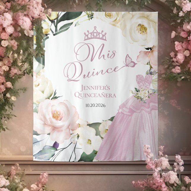Tapete De Parede Mis Quince | Vestido Floral Quinceañera Backdrods (Criador carregado)