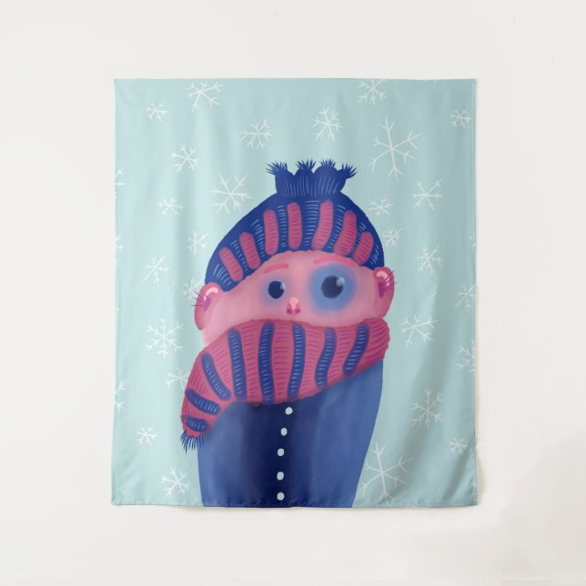 Tapete De Parede Miúdo do congelando com chapéu e lenço no inverno (Frente)