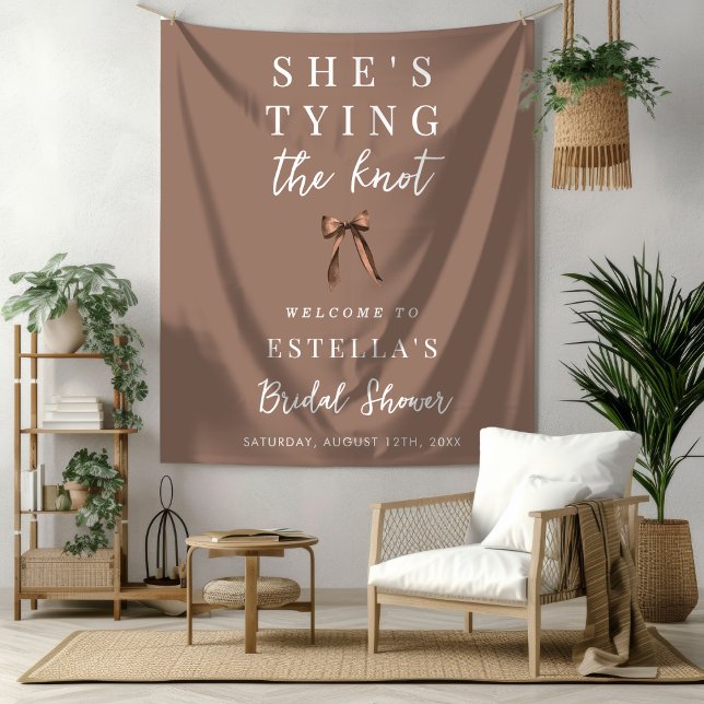 Tapete De Parede Mocha Brown Bow Bridal Shower Fabric Welcome Sign (Criador carregado)