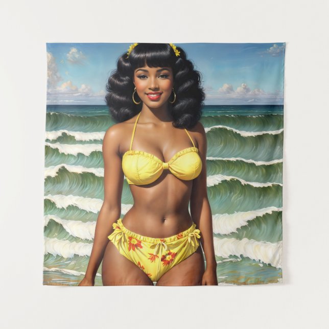 Tapete De Parede Modelo Pinup Black Girl Melanin Bikini (Frente)