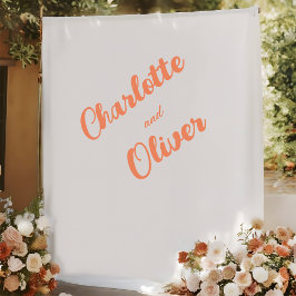 Tapete De Parede Modern Coral Orange Couple Names Wedding Backdrop