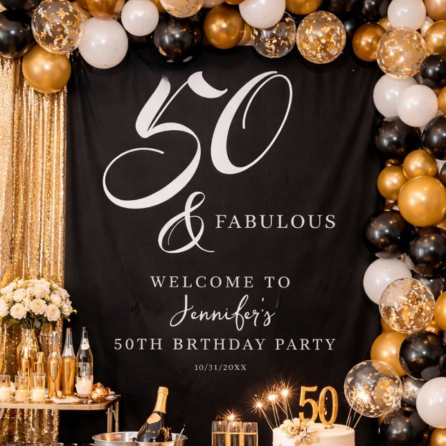 Tapete De Parede Modern Elegant Black White Fifty Fabulous Birthday (Criador carregado)