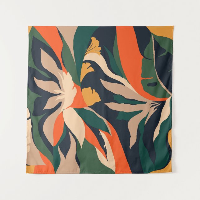 Tapete De Parede Modern exotic jungle plants illustration pattern.  (Frente)