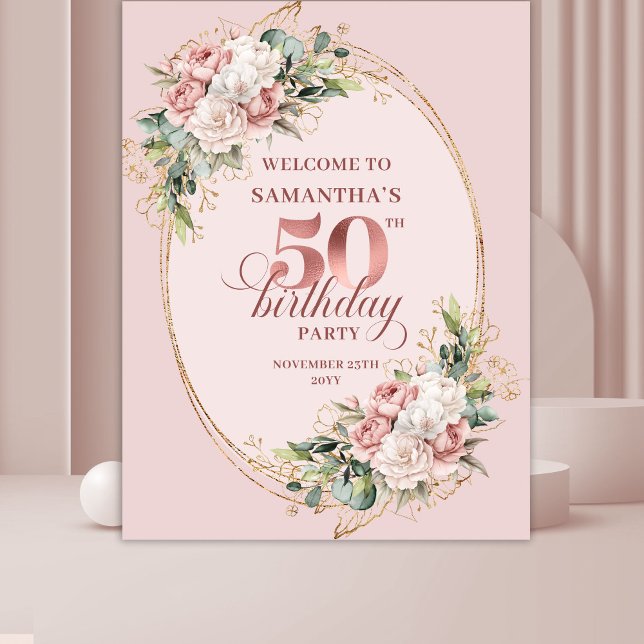 Tapete De Parede Modern Feminine Rose Gold 50th Birthday Banner (Modern Feminine Rose Gold 50th Birthday Banner)