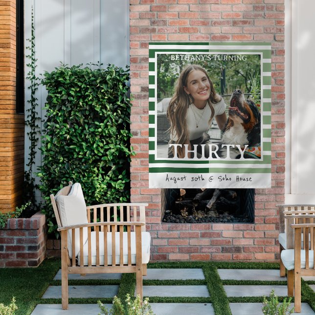 Tapete De Parede Modern Minimalist Striped 30th Birthday Photo (Celebrate the beginning of a new decade with this Modern Minimalist Striped 30th Birthday Tapestry!)