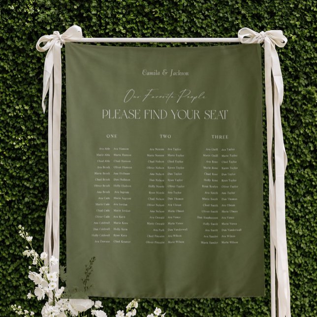 Tapete De Parede Modern Olive Green Wedding Seating Chart Fabric (Criador carregado)