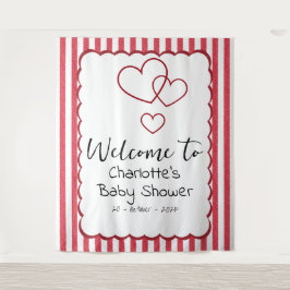 Tapete De Parede Modern Red Chalk Stripes Triple Hearts Baby Shower