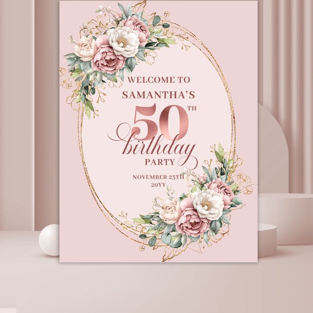 Tapete De Parede Modern Rose Gold Pastel Pink 50th Birthday Celebra (Modern Rose Gold Pastel Pink 50th Birthday Celebration Backdrop

)