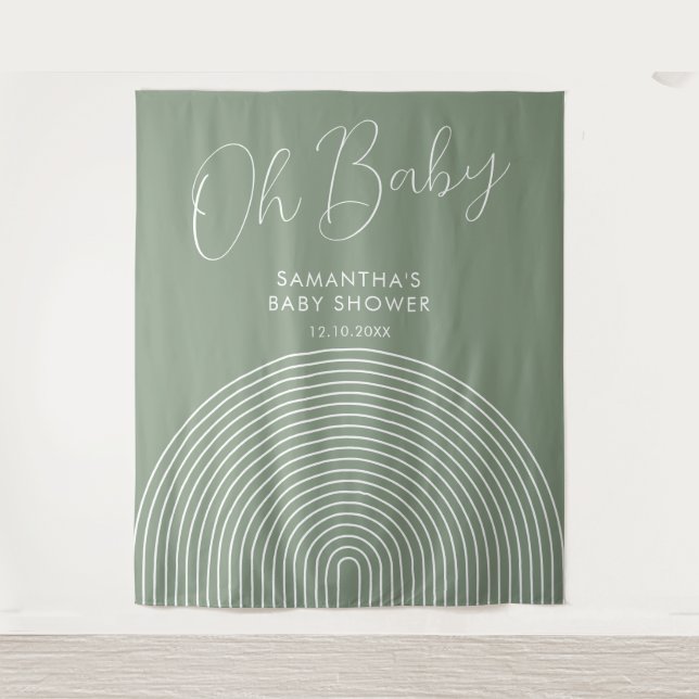 Tapete De Parede Modern Sage Green Baby Shower Backdrop (Frente)