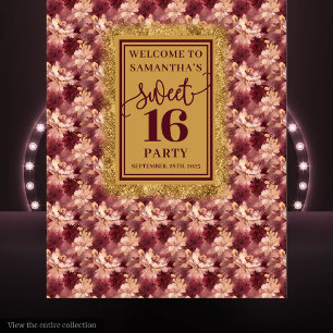 Tapete De Parede Modern Sweet 16 Blush Burgundy - Plano Dourado