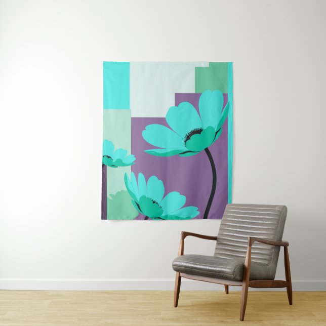 Tapete De Parede Modern Turquoise Floral Tapestry (In Situ)