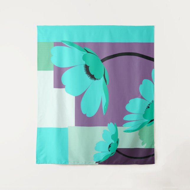 Tapete De Parede Modern Turquoise Floral Wall Tapestry (Frente)