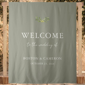 Tapete De Parede Moderno Elegante Bem-vindo ao Casamento Verde Oliv