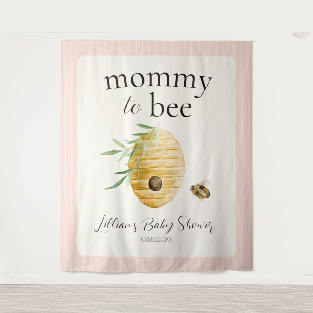 Tapete De Parede Mommy To Bee Beehive Girl Baby Shower Backdrop (Frente)