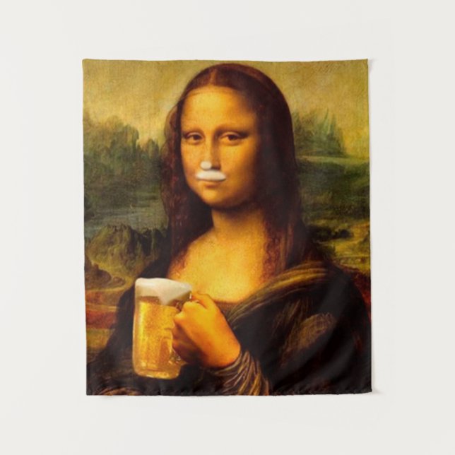 Tapete De Parede Mona Lisa bebendo Beer amantes (Frente)