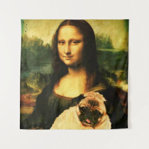 Tapete De Parede Mona Lisa segurando um cachorrinho, Pug ama bicho 