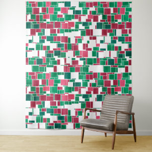 Tapete De Parede Mondrian de Natal Vermelho e Verde Moderno
