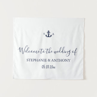 Tapete De Parede Monogram Nautical Navy Blue Anchor Wedding    