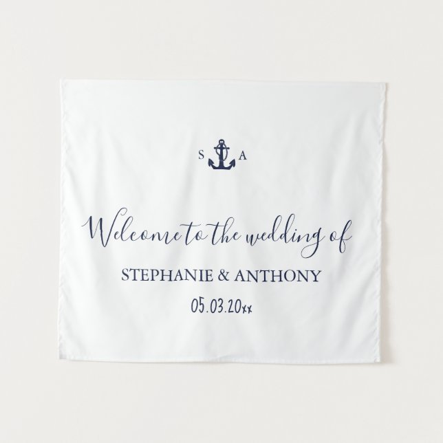Tapete De Parede Monogram Nautical Navy Blue Anchor Wedding     (Frente (Horizontal))