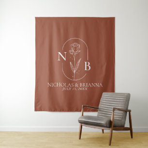 Tapete De Parede Monograma Boho Terracotta Queimou Casamento Laranj