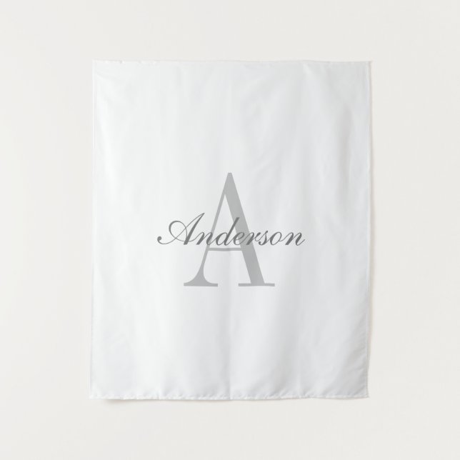 Tapete De Parede Monograma Branco & Cinza Elegante (Frente)